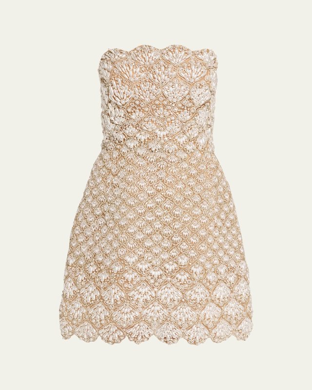 Pearly Scallop Strapless Mini Cocktail Dress